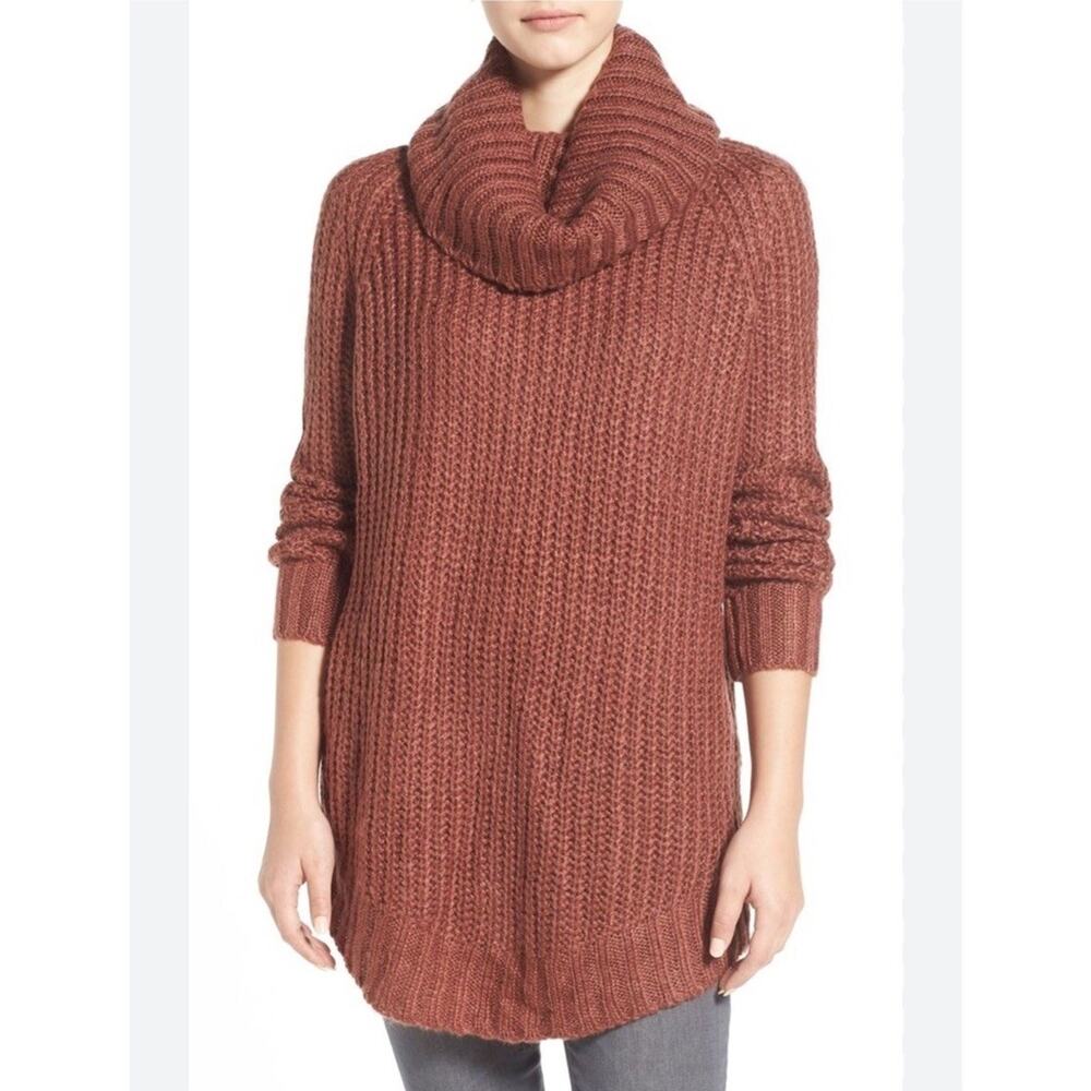 Dreamers cowl neck sweater Sz. S side split hem brown chunky knit